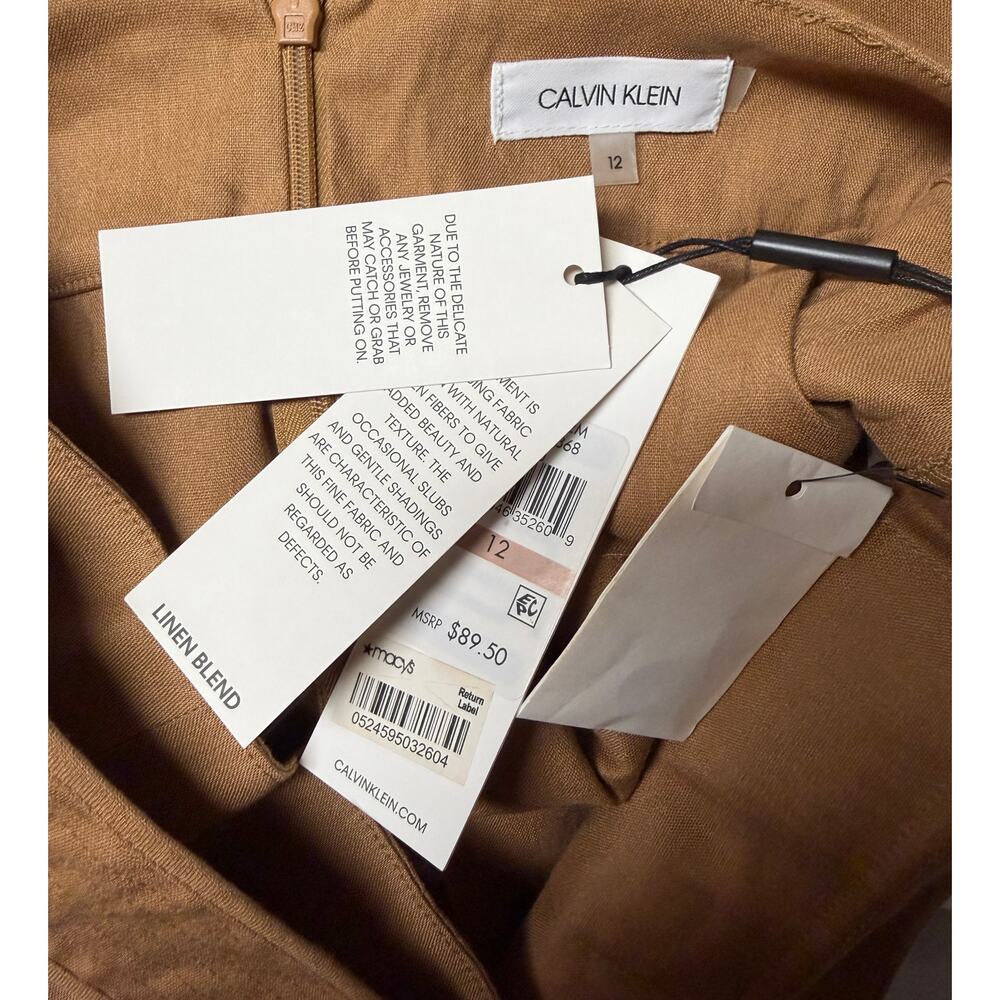 Calvin Klein Women Skirt Size 12 Trumpet Straight Brown Linen Ruffle Career New - Picture 9 of 11